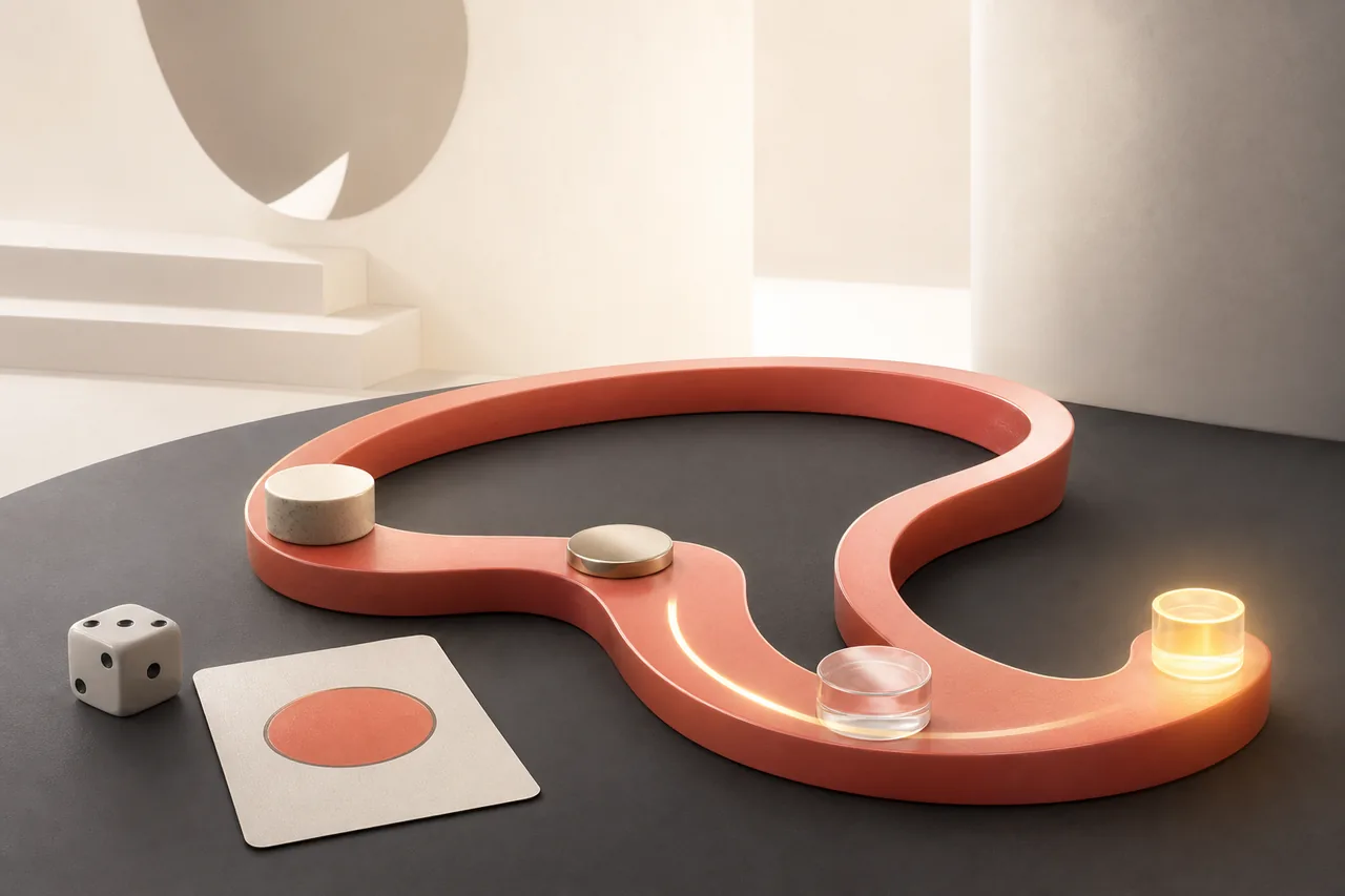 Parcours de mini-jeu composé de cartes, jetons et récompenses